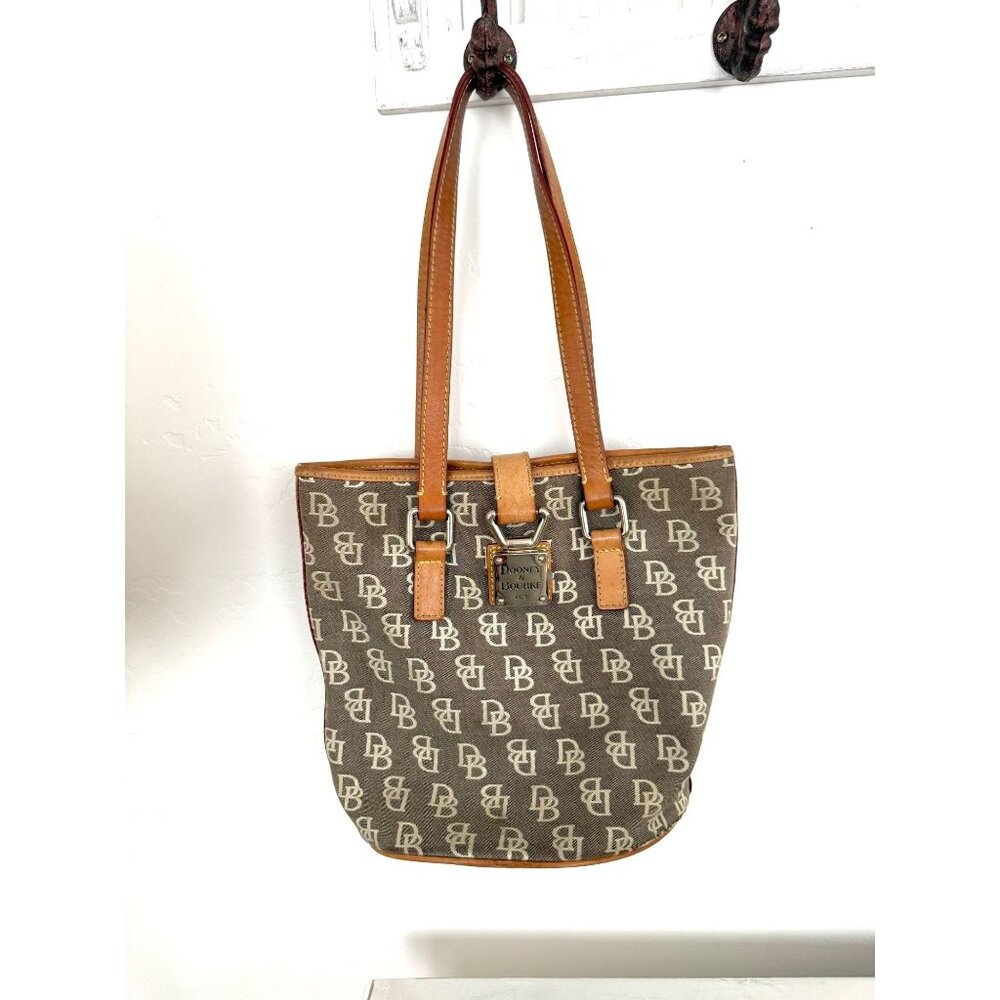 Dooney & Bourke Monogram Brown Bucket Bag with Lock